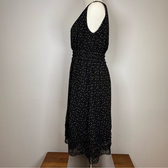 Max Studio Sheer Sleeveless V-Neck Black With White Polka Dots Dress Size Small - Picture 2 of 16